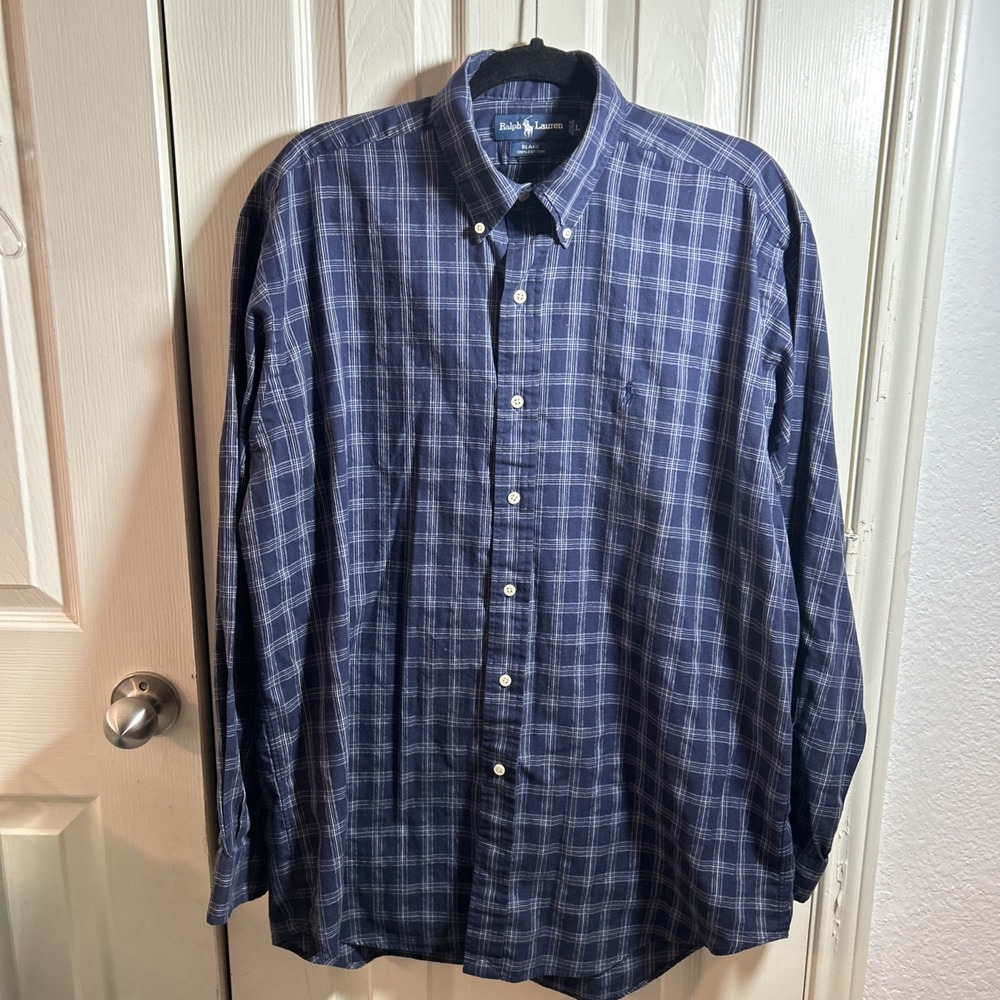 Polo Ralph Lauren Blake Mens Large Blue Plaid Long Sleeve Button Down‎ Shirt